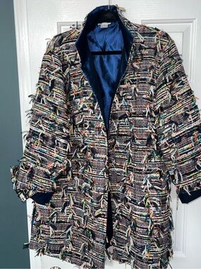 Frayed Multi-Color Tweed Blazer Jacket Grace Chuang wearable art cool